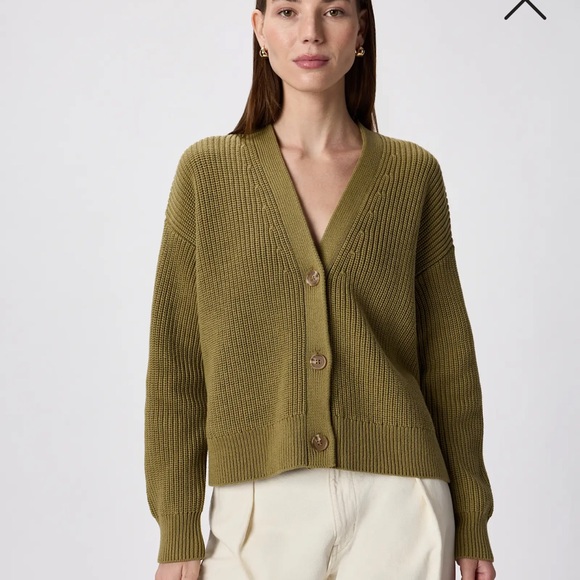 Quince Sweaters - Quince Organic Cotton Fisherman Boxy Cropped Cardigan small NWT herb green
